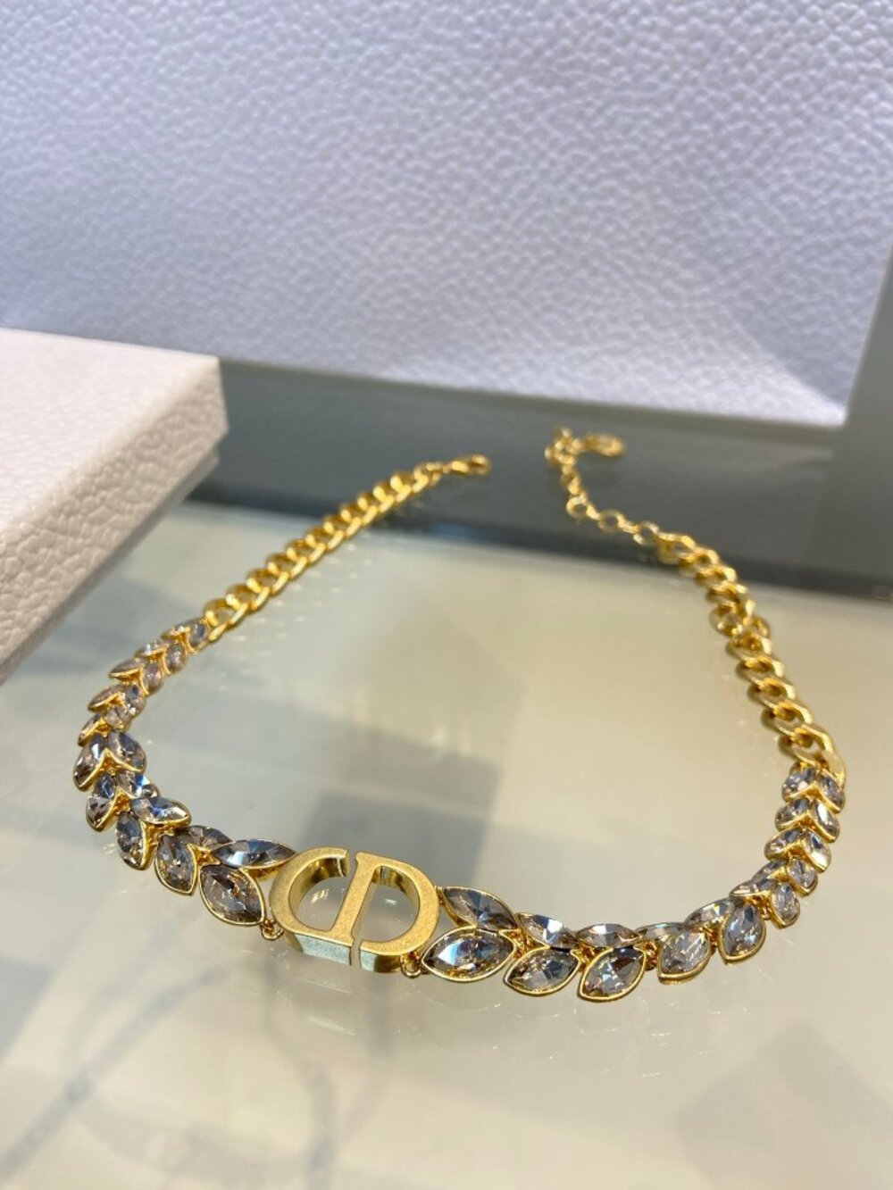Dior Gold-Tone Crystal Leaf CD Choker Necklace